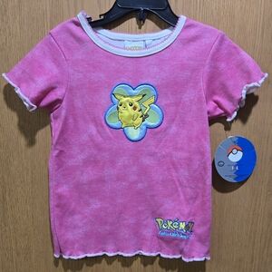 Pink Pikachu Short Sleeve Tee And Denim Shorts